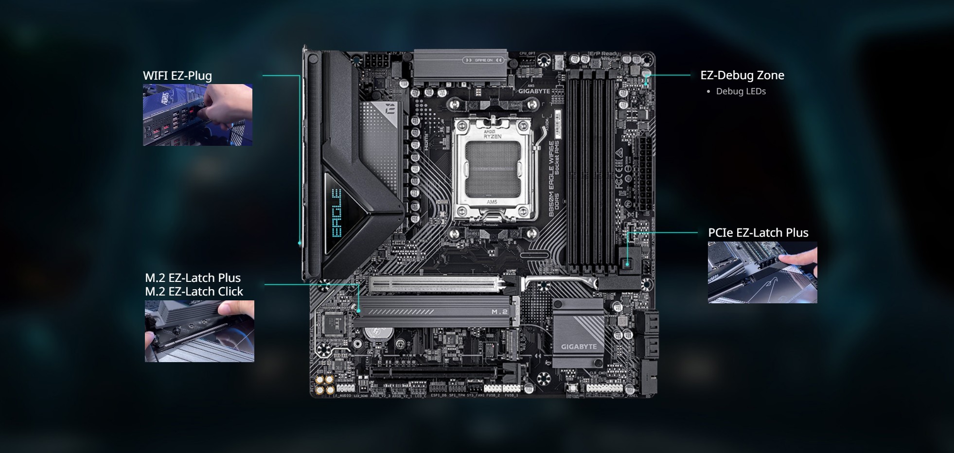GIGABYTE B850M EAGLE WIFI6E AMD AM5 Motherboard, M-ATX, DDR5, 2x M